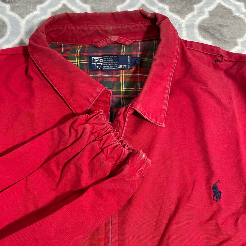 Polo Ralph Lauren Harrington Jacket Men XL Red Plaid Lined Vintage Canvas